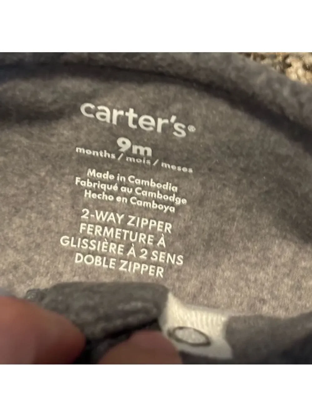 Brand NEW! Carter’s Gray Baby Fleece One Piece Footie 9 months NWT